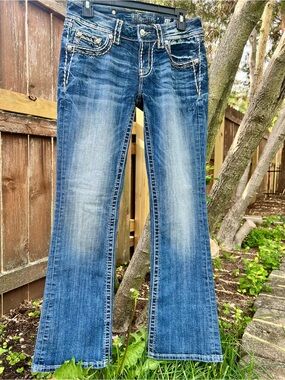 NWOT Miss Me Signature Boot Jeans Y2k Cowgirl Superlow Rise Snap Pocket Bling 27